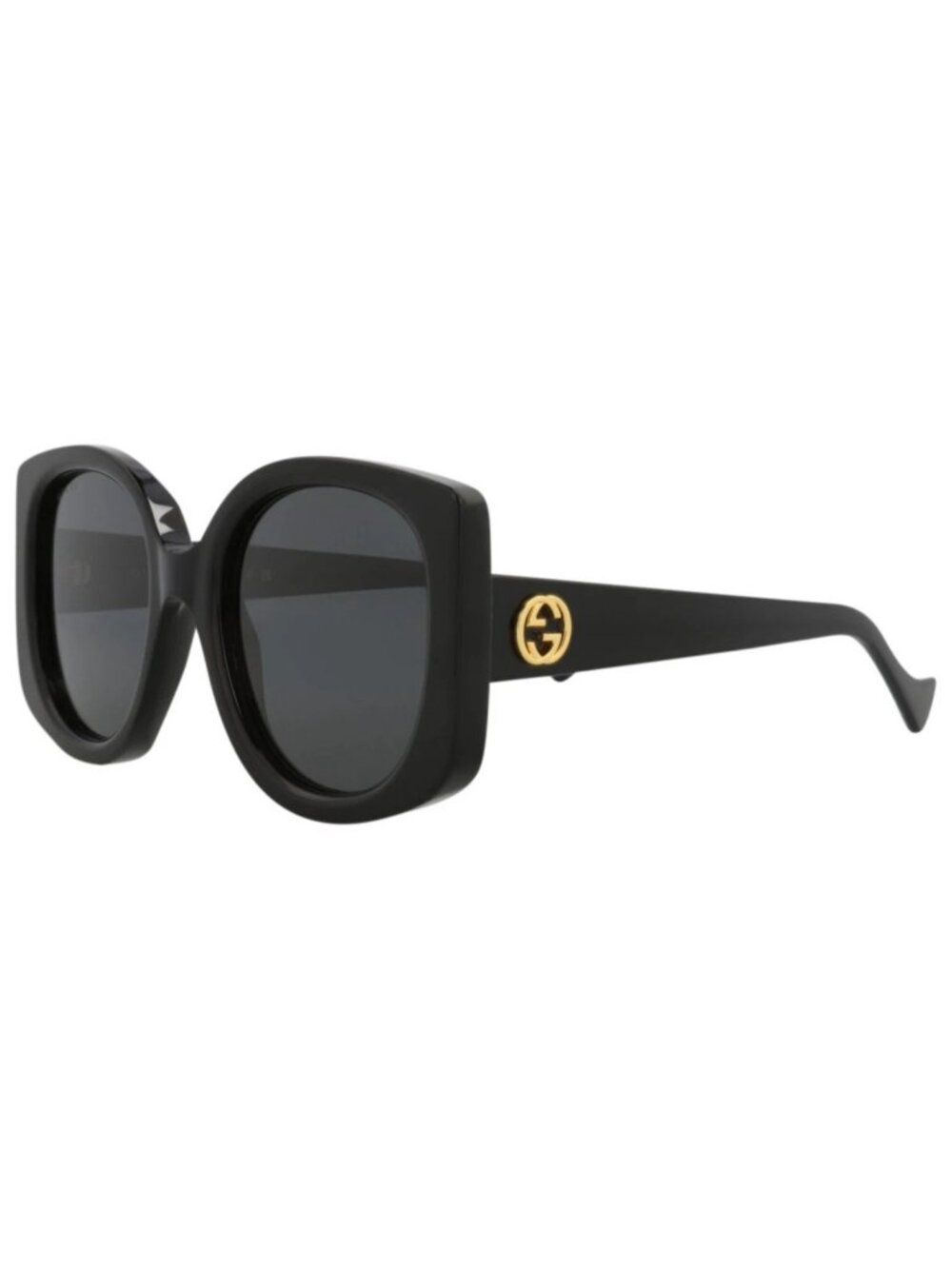 New Gucci Women's Sunglasses Round Oval Recycled Acetate Frame Black Black Grey